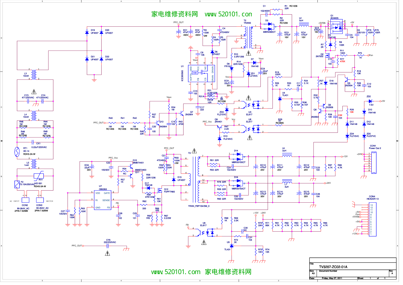 TCL王牌LED32C500液晶彩电电源板图纸-0 TCL王牌LED32C500液晶彩电电源板图纸-0