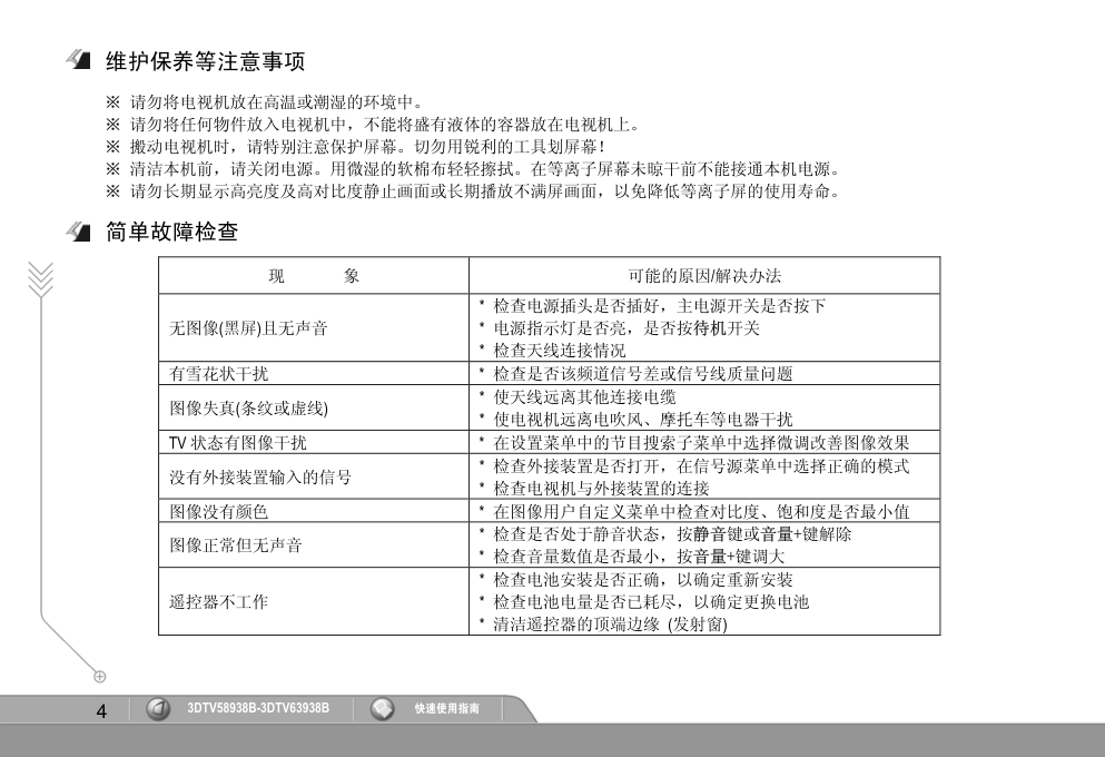 长虹3DTV58938B彩电使用说明书-4 长虹3DTV58938B彩电使用说明书-4