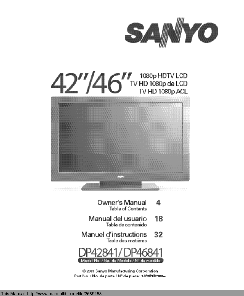 三洋DP46841液晶彩电使用说明书-1 三洋DP46841液晶彩电使用说明书-1