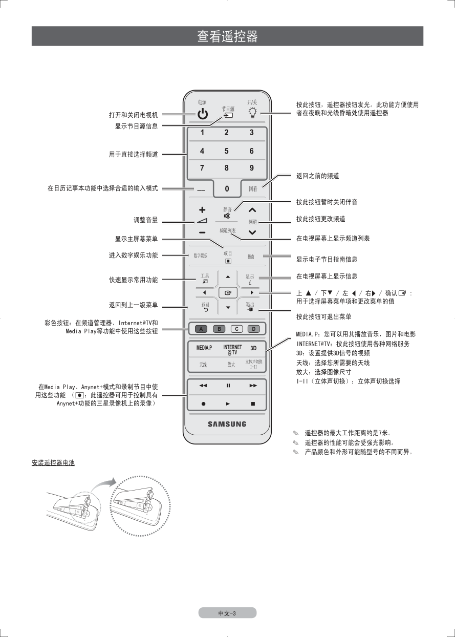 三星 SERIES7+ 7000数字等离子电视使用说明书-7 三星 SERIES7+ 7000数字等离子电视使用说明书-7