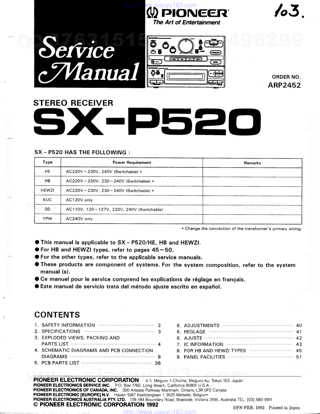 先锋PIONEER SX-P520电路图-0