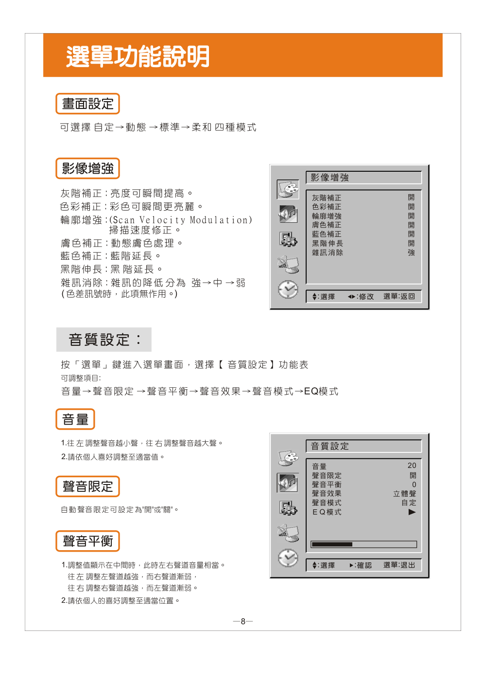 歌林HCT-H296型数位倍频电视机使用说明书-8