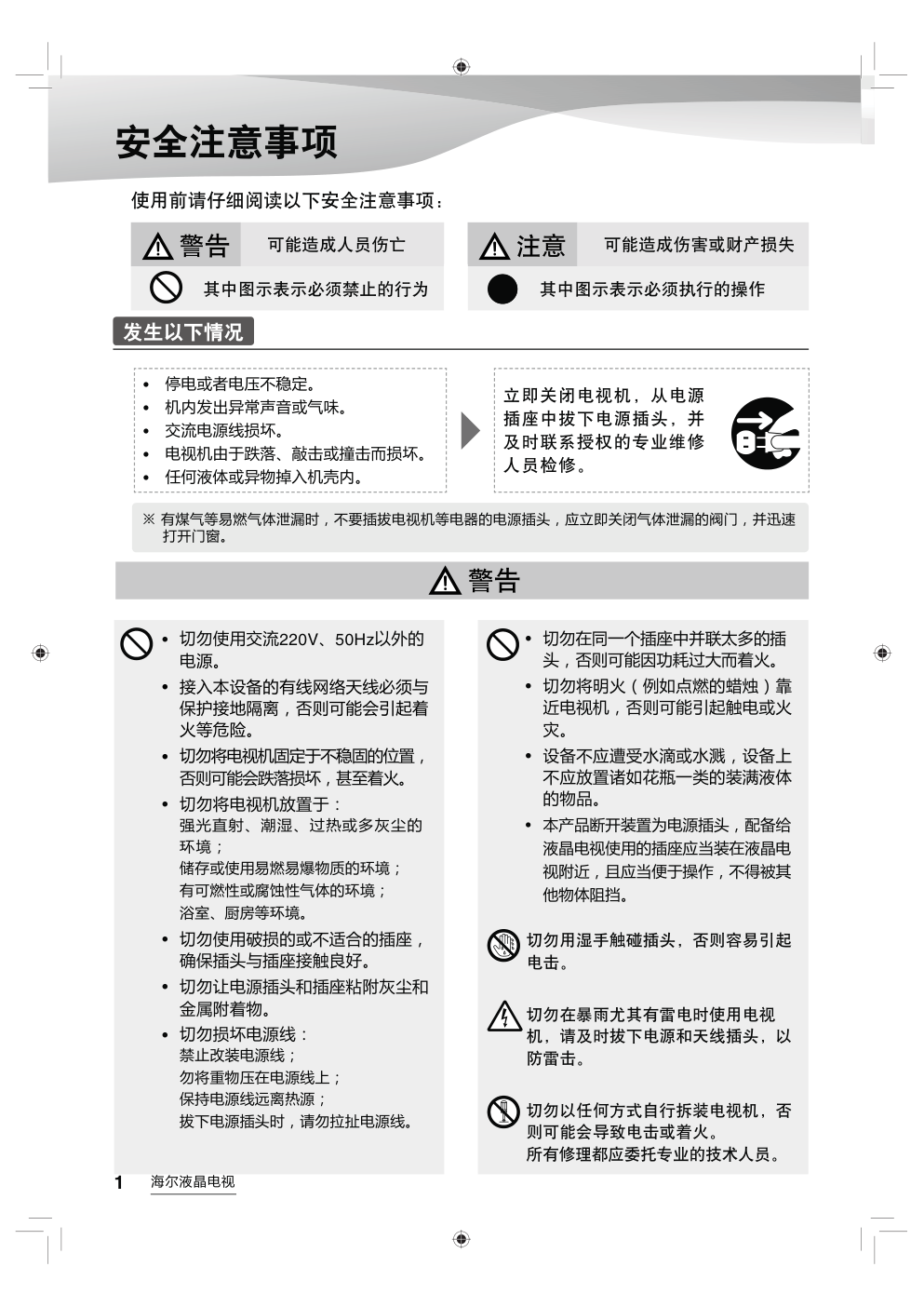 海尔LE32AL88A71液晶彩电使用说明书-1