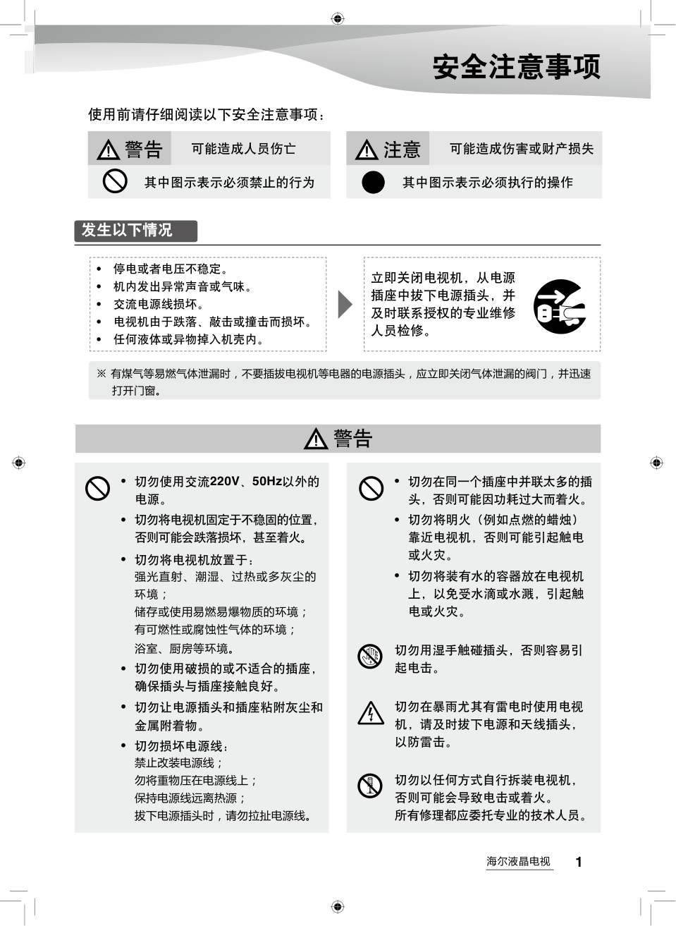 海尔LE55H320P液晶彩电使用说明书-2