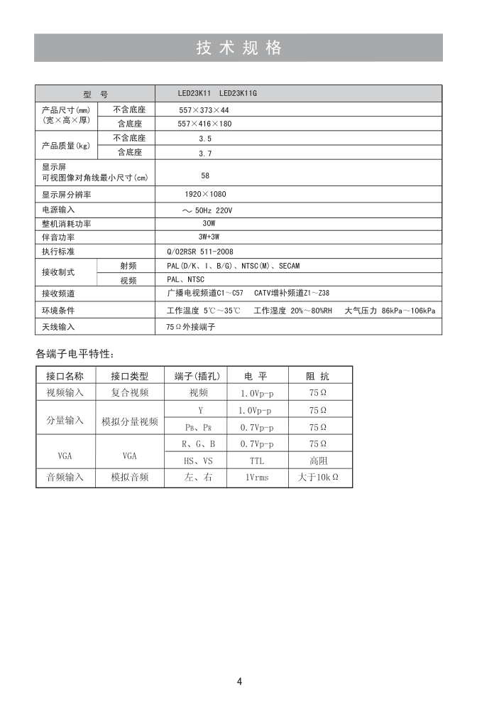 海信LED23K11G液晶彩电使用说明书-4