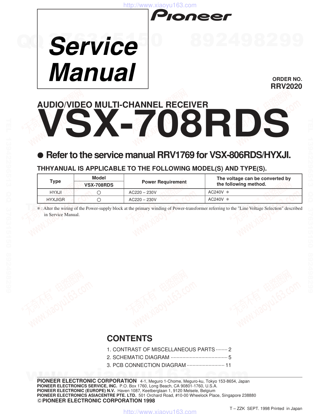 先锋PIONEER VSX-708RDS电路图-0 先锋PIONEER VSX-708RDS电路图-0