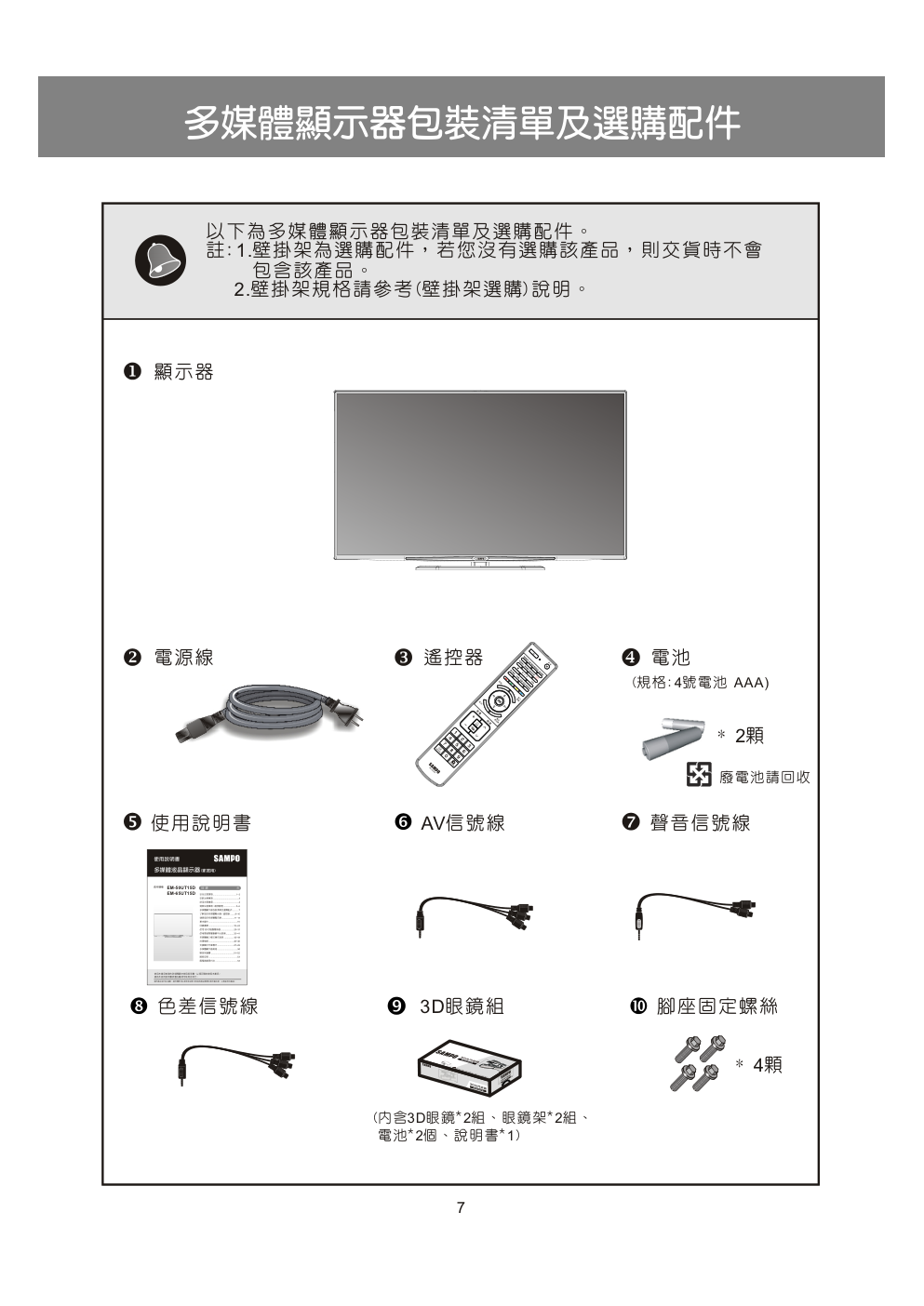 声宝EM-65UT15D液晶彩电使用说明书-7