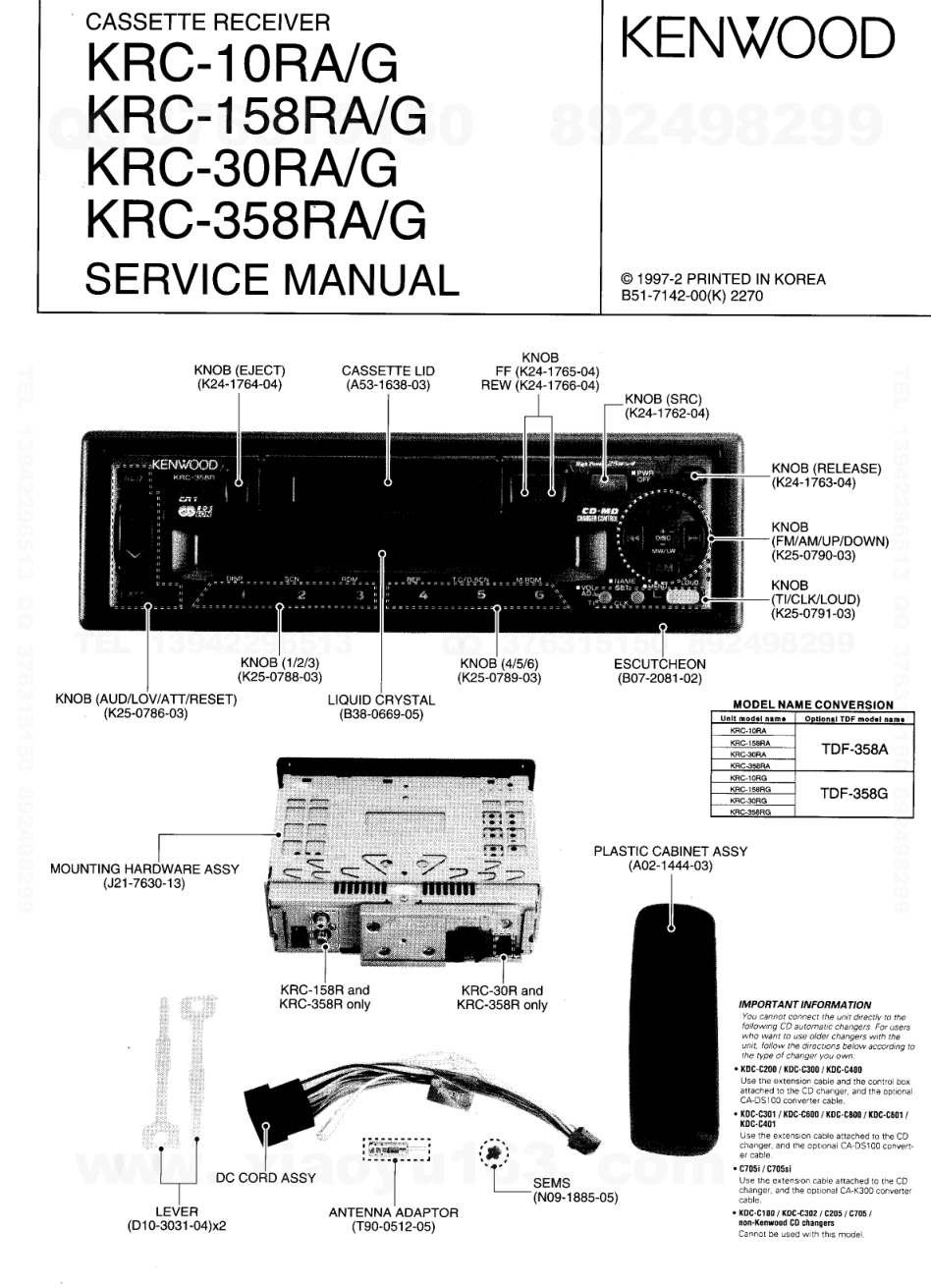 建伍KENWOOD KRC-30G CD影碟播放机维修手册-0 建伍KENWOOD KRC-30G CD影碟播放机维修手册-0