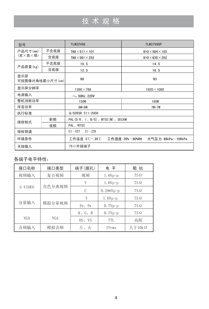 海信TLM37V88P液晶彩电使用说明书-4