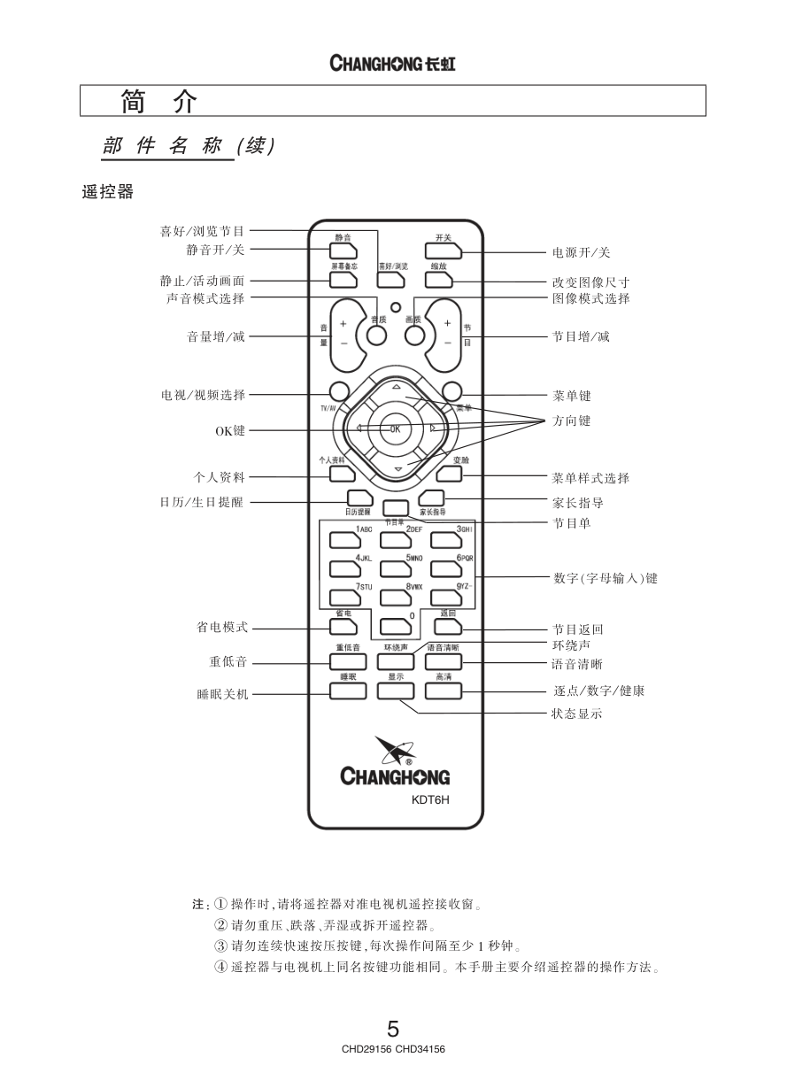 长虹彩色电视CHD34156型说明书-6