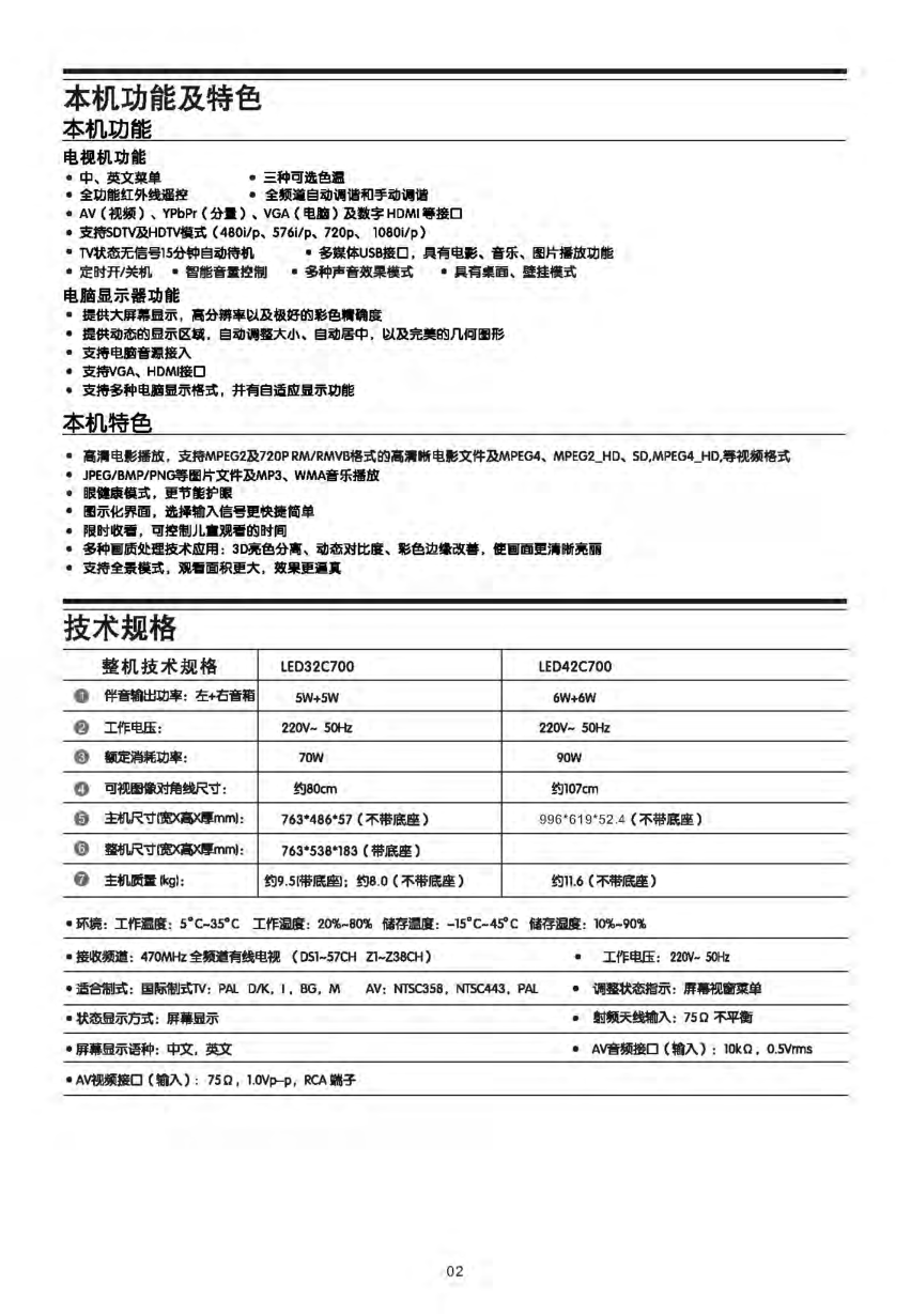 TCL王牌LED32C700液晶彩电使用说明书-2 TCL王牌LED32C700液晶彩电使用说明书-2