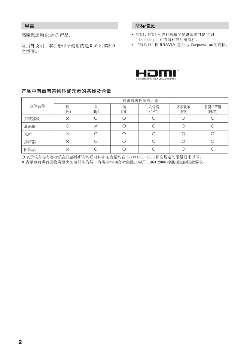 索尼KLV-32BX300(4172938111)型电视说明书-1