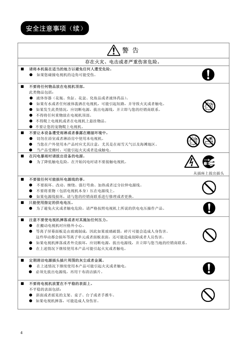 日立等离子彩色电视机P60X101C型使用说明书-4 日立等离子彩色电视机P60X101C型使用说明书-4