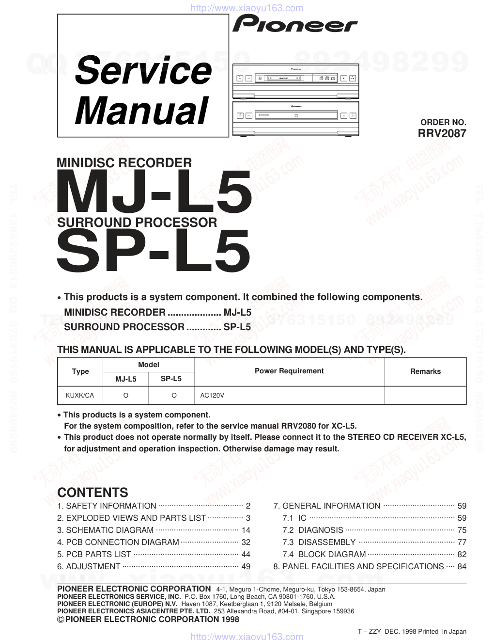 先锋PIONEER MJ-L5音响电路图-0 先锋PIONEER MJ-L5音响电路图-0