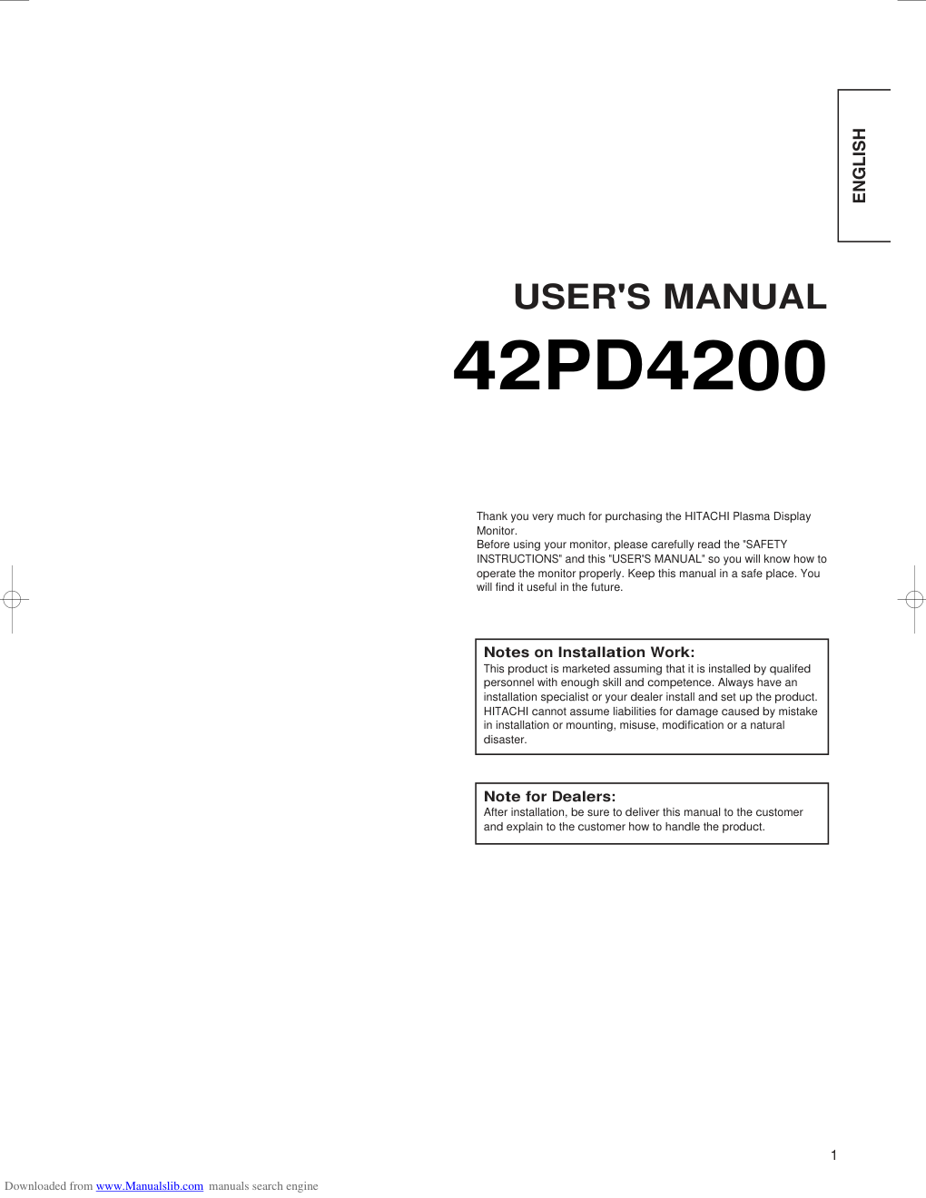 松下TH-42PD25U等离子彩电用户手册-0 松下TH-42PD25U等离子彩电用户手册-0