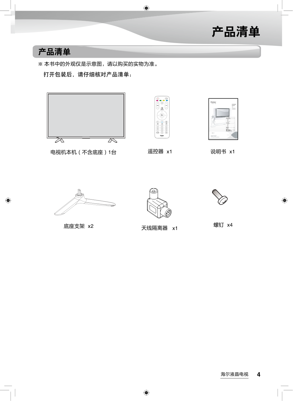 海尔LE42A7100液晶彩电使用说明书-4