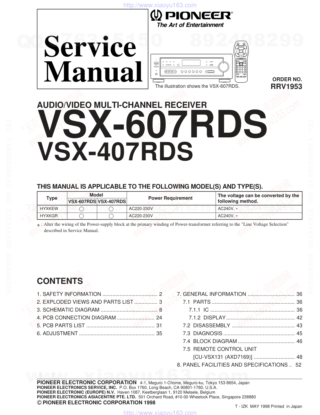 先锋PIONEER VSX-607RDS电路图-0
