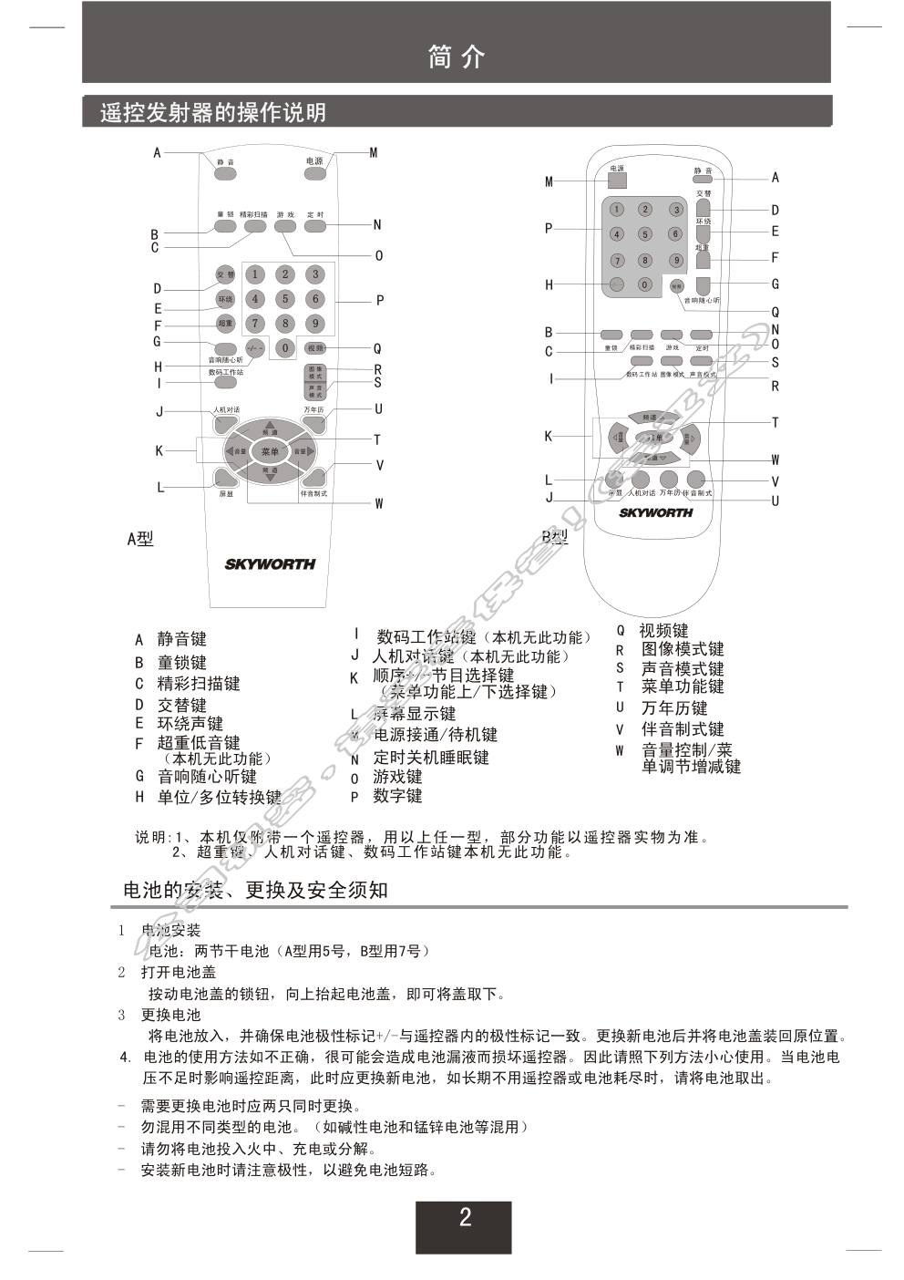 创维25NX9000(5Y30机芯)彩电使用说明书-2 创维25NX9000(5Y30机芯)彩电使用说明书-2