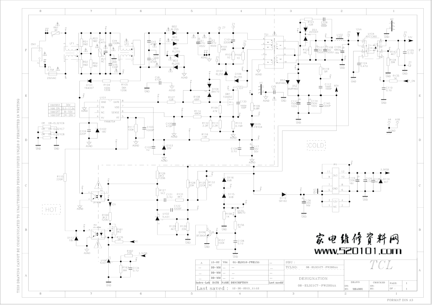 TCL 01-EL3216-PWE1X电源板电路图-0 TCL 01-EL3216-PWE1X电源板电路图-0
