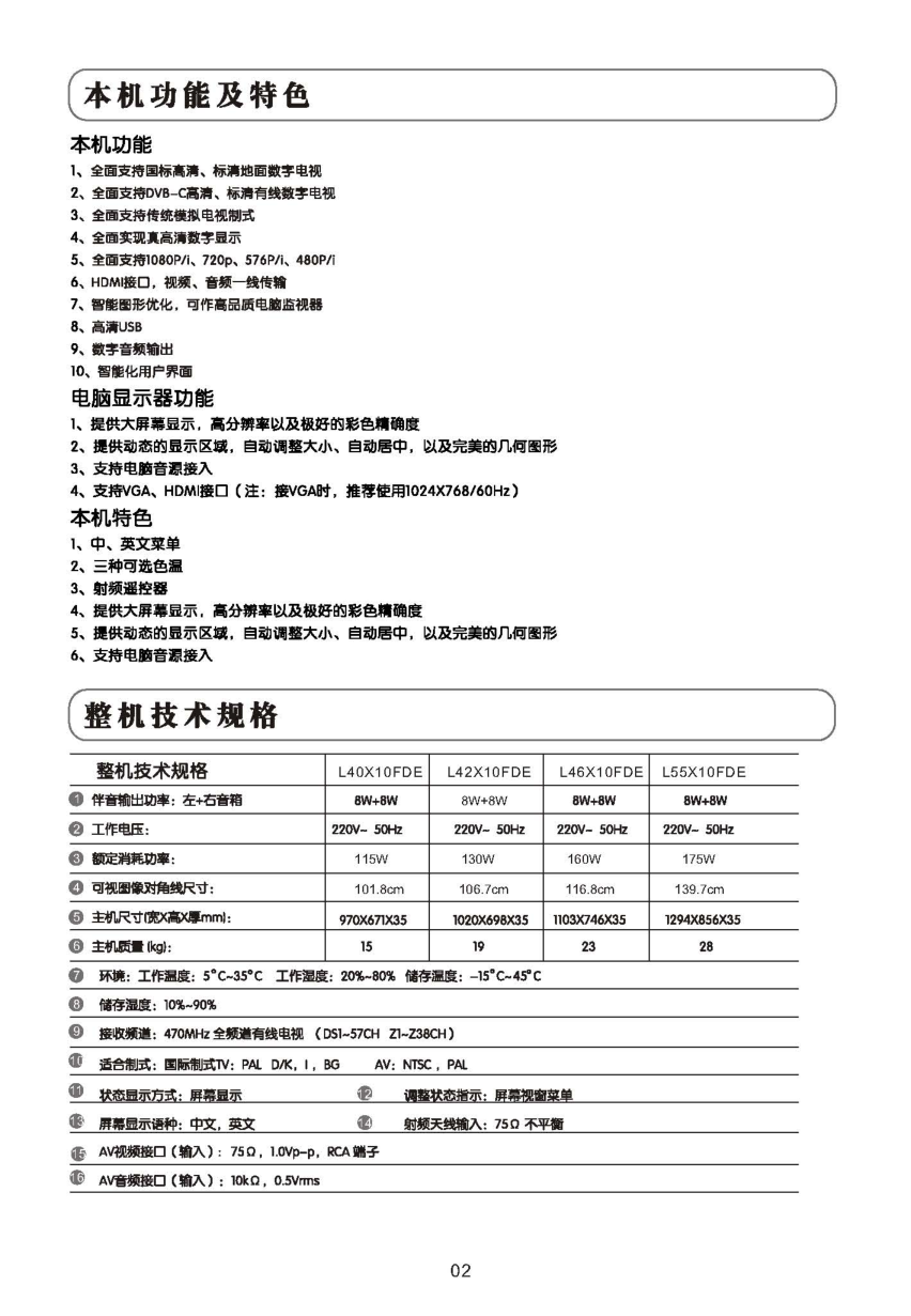 TCL王牌L46X10FDE液晶彩电使用说明书-2 TCL王牌L46X10FDE液晶彩电使用说明书-2