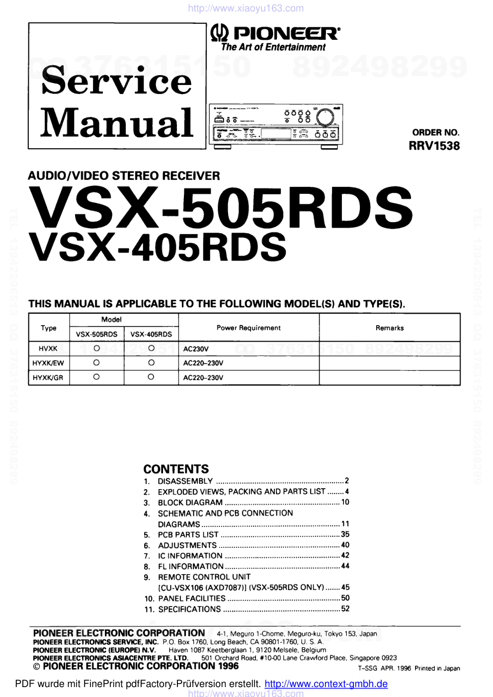 先锋PIONEER VSX-405RDS电路图-0 先锋PIONEER VSX-405RDS电路图-0