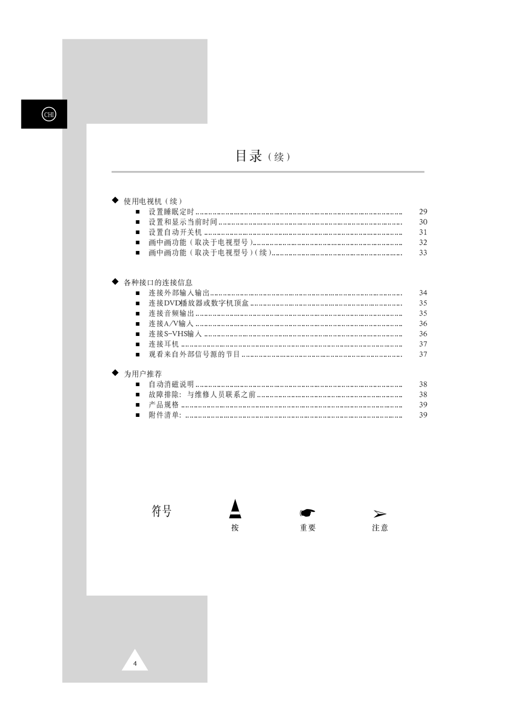 三星CS-34Z7HR彩色电视机使用说明书-3 三星CS-34Z7HR彩色电视机使用说明书-3