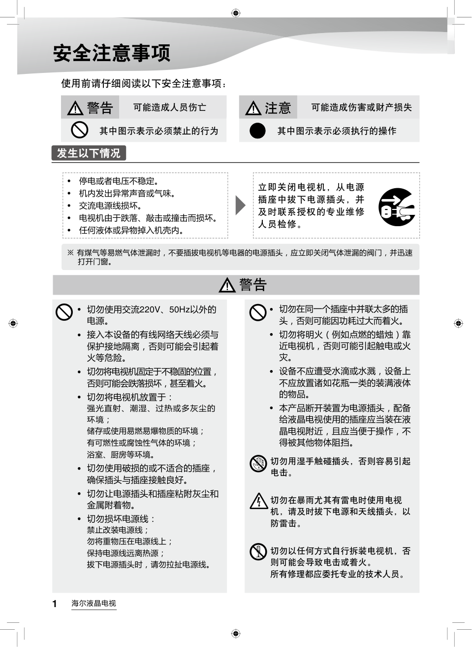 海尔55A5液晶彩电使用说明书-1