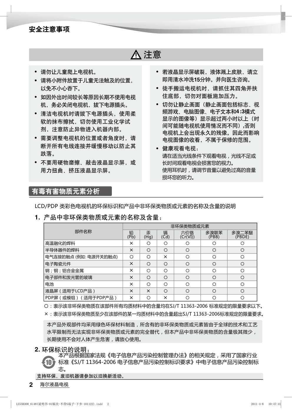 海尔LE42H300D液晶彩电使用说明书-3