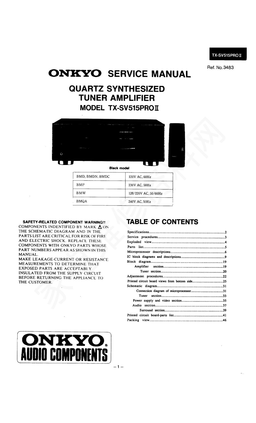 安桥ONKYO ONKYOTX-SV515功放维修手册-0 安桥ONKYO ONKYOTX-SV515功放维修手册-0