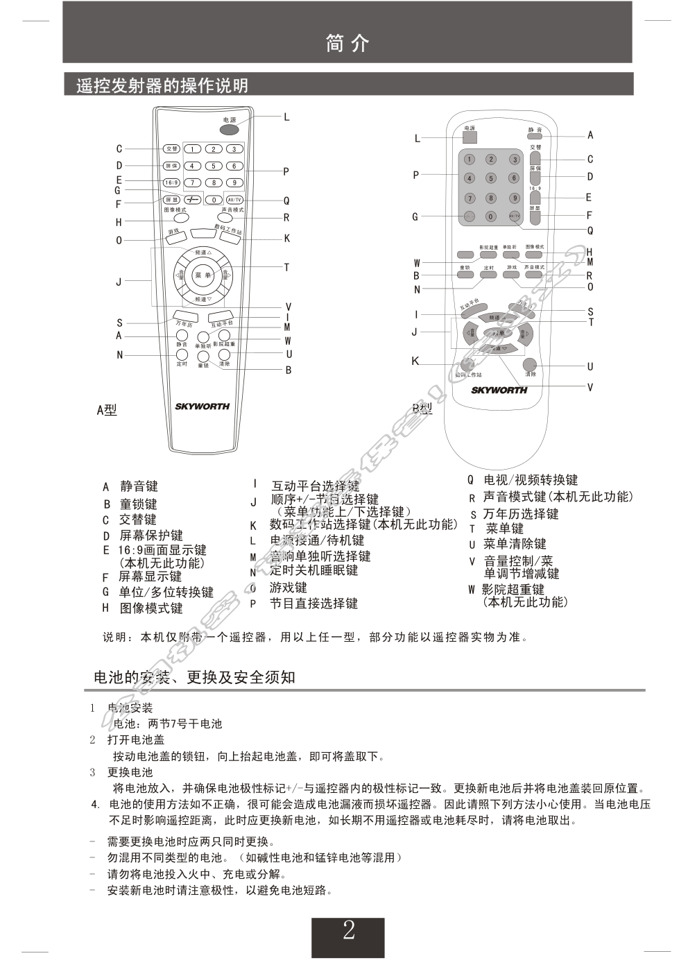 创维25T68AA(4T36机芯)彩电使用说明书-2 创维25T68AA(4T36机芯)彩电使用说明书-2