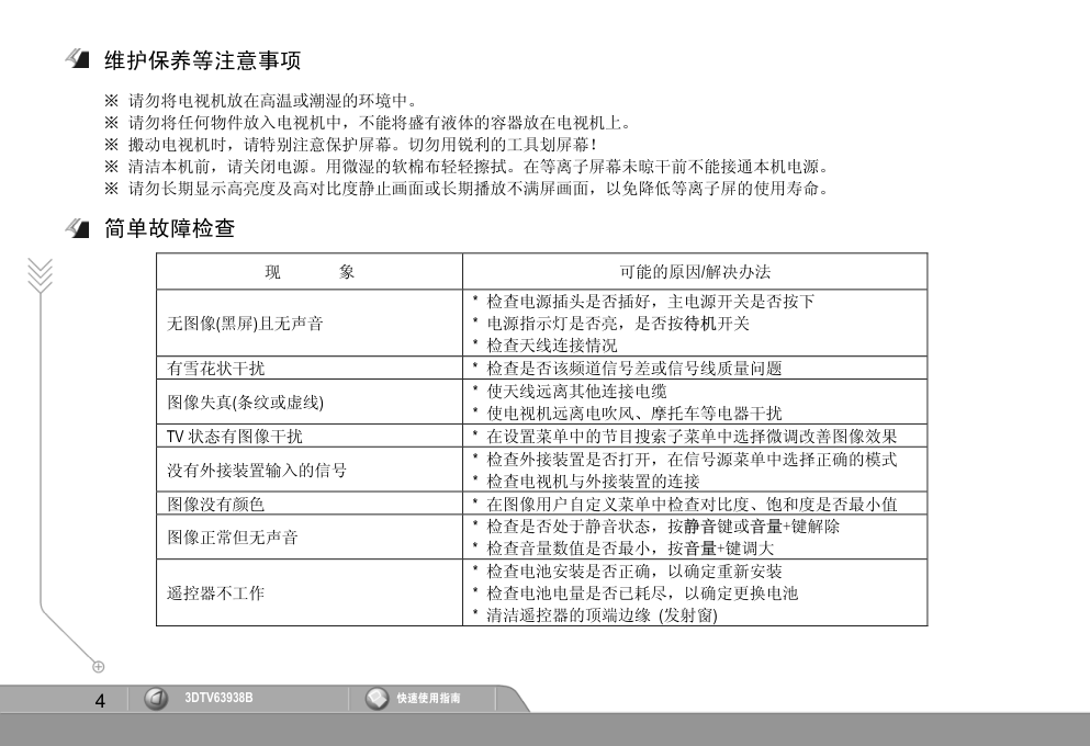 长虹3DTV63938B彩电使用说明书-4 长虹3DTV63938B彩电使用说明书-4