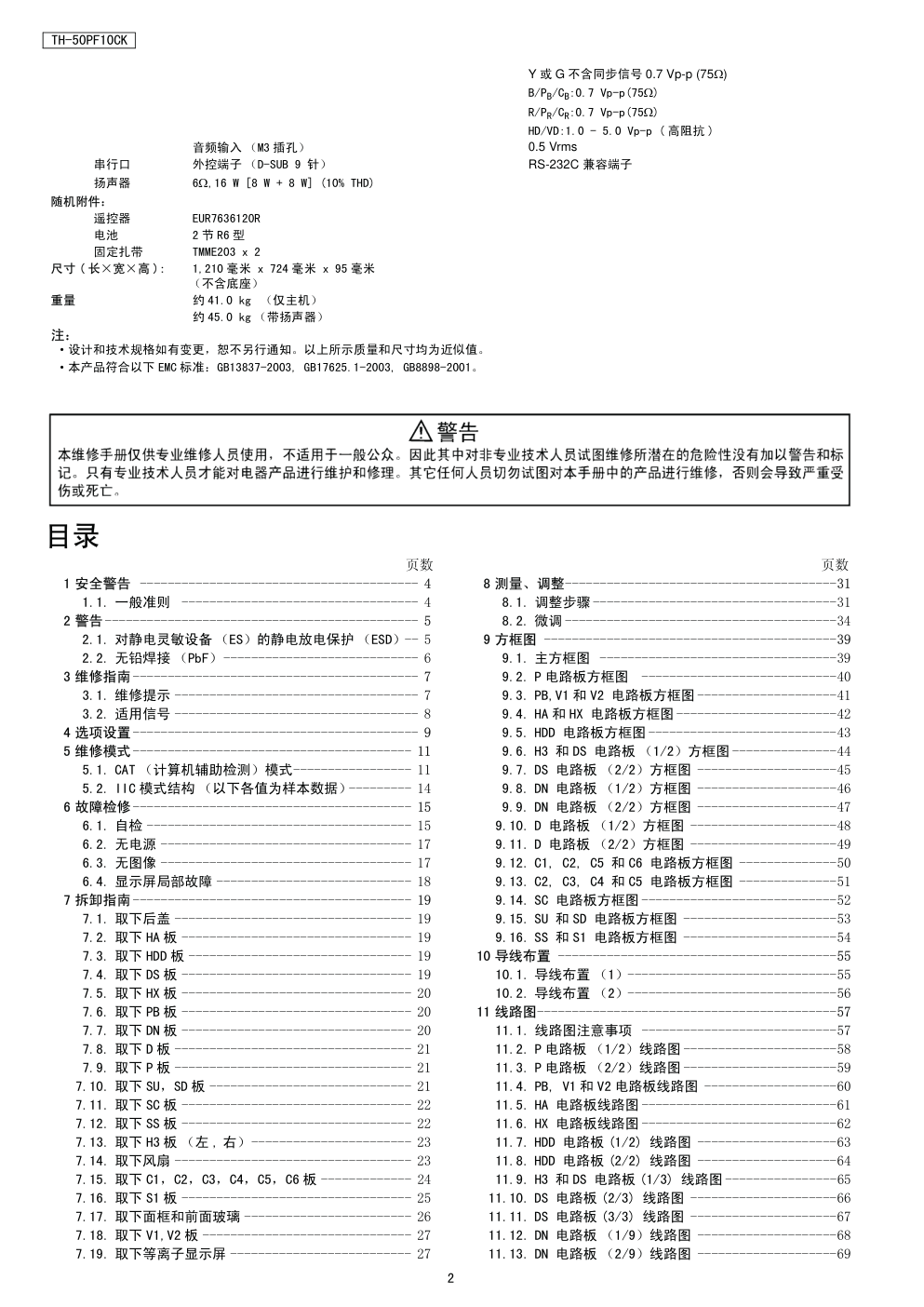 松下TH-50PF10CK等离子显示器维修手册-1