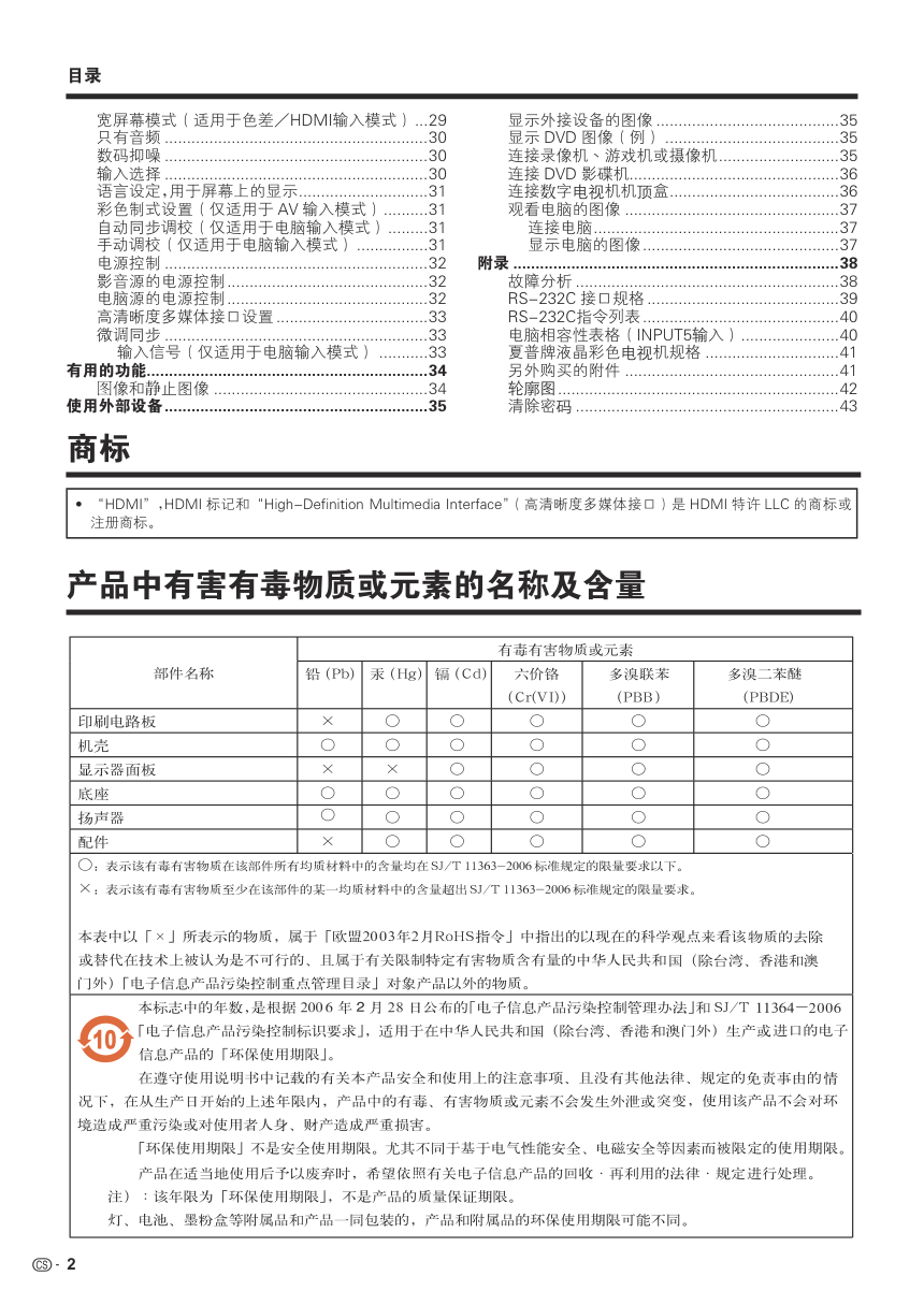 夏普LCD-37A33液晶彩电使用说明书-2 夏普LCD-37A33液晶彩电使用说明书-2