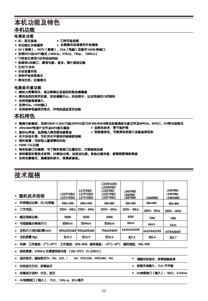 TCL王牌L32E9BD液晶彩电使用说明书-2 TCL王牌L32E9BD液晶彩电使用说明书-2