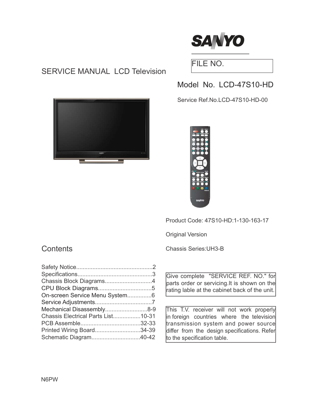 三洋LCD-47S10液晶电视电路原理图-0