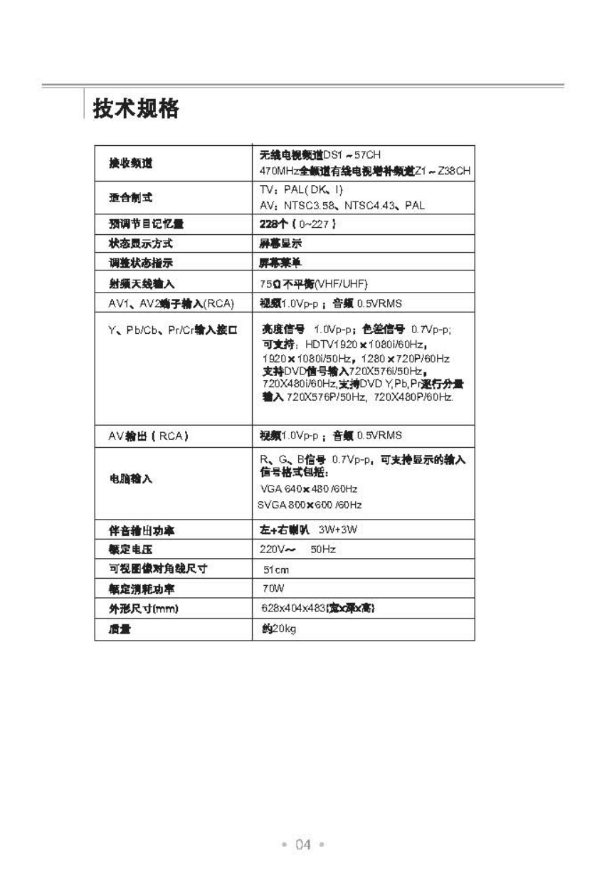 TCL王牌HD21V19SP彩电使用说明书-4 TCL王牌HD21V19SP彩电使用说明书-4