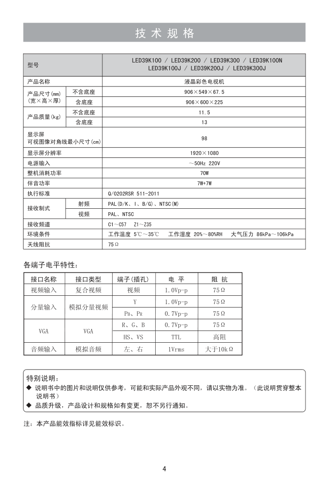 海信LED39K200J液晶彩电使用说明书-4 海信LED39K200J液晶彩电使用说明书-4