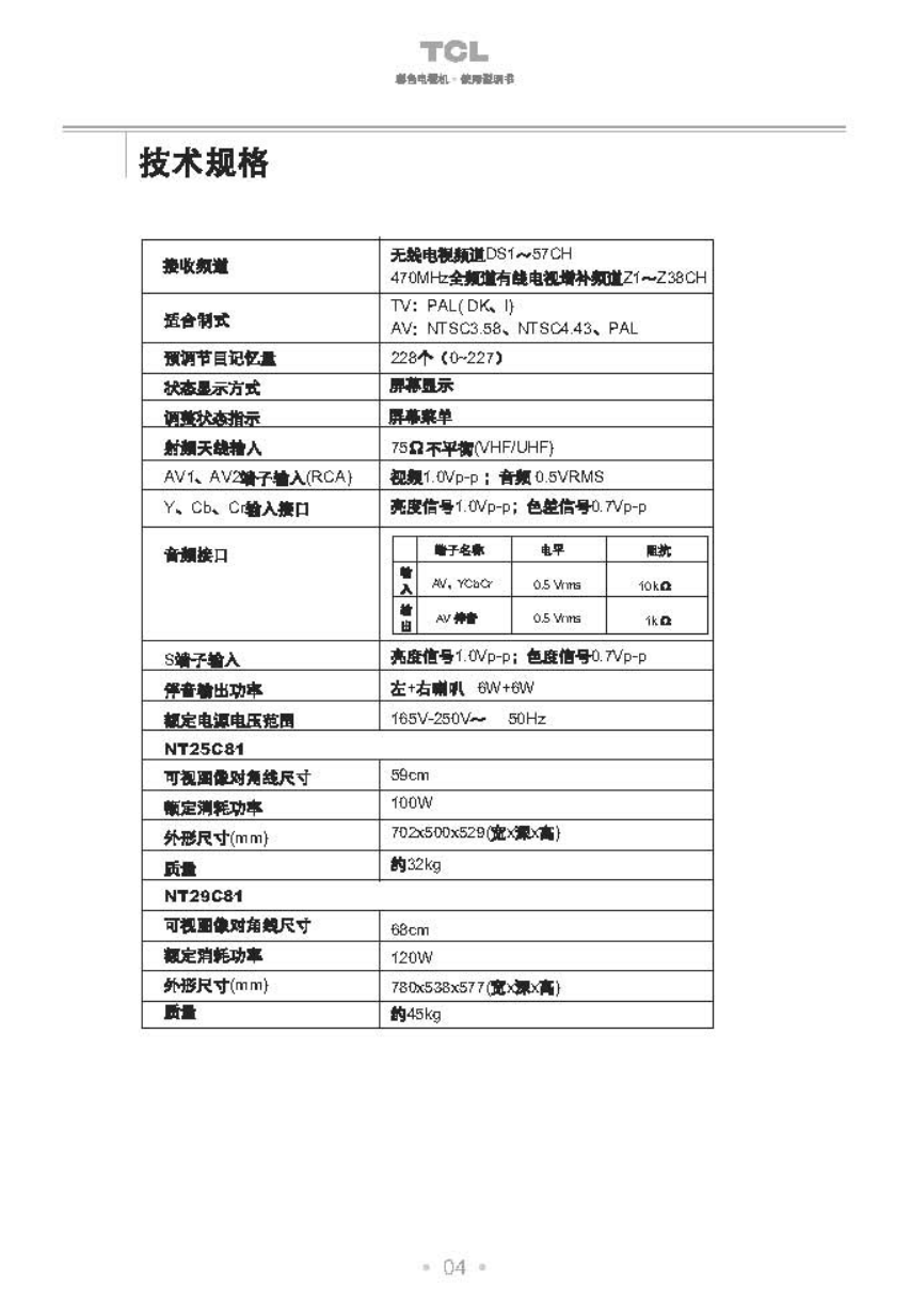 TCL王牌NT25C81彩电使用说明书-4