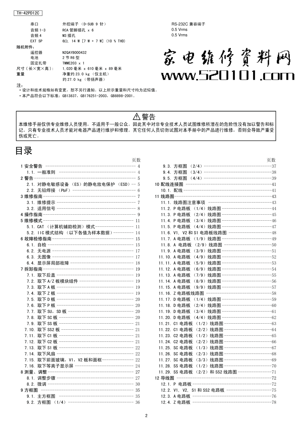 松下TH-42PD12C等离子显示器维修手册-1 松下TH-42PD12C等离子显示器维修手册-1