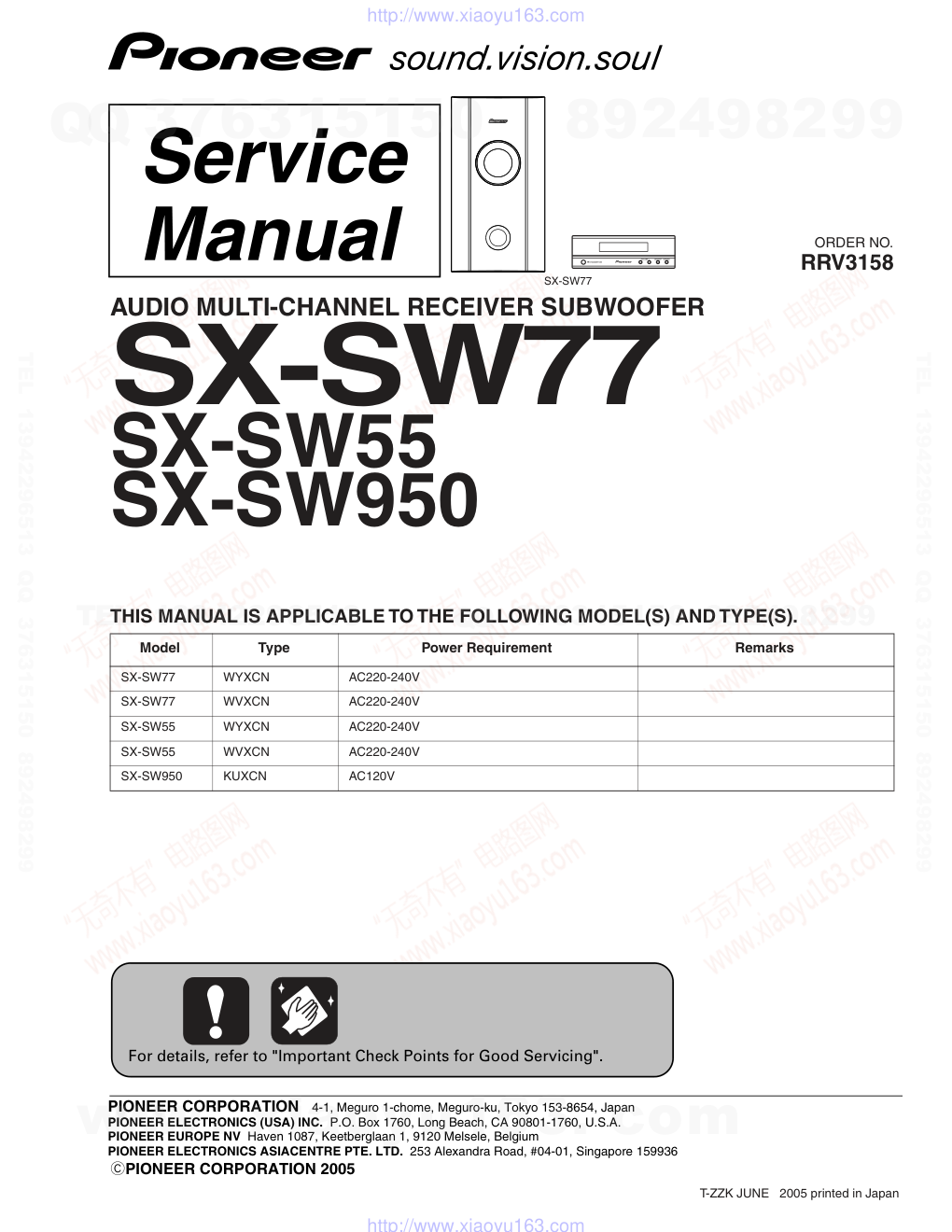 先锋PIONEER SX-SW77电路图-0 先锋PIONEER SX-SW77电路图-0