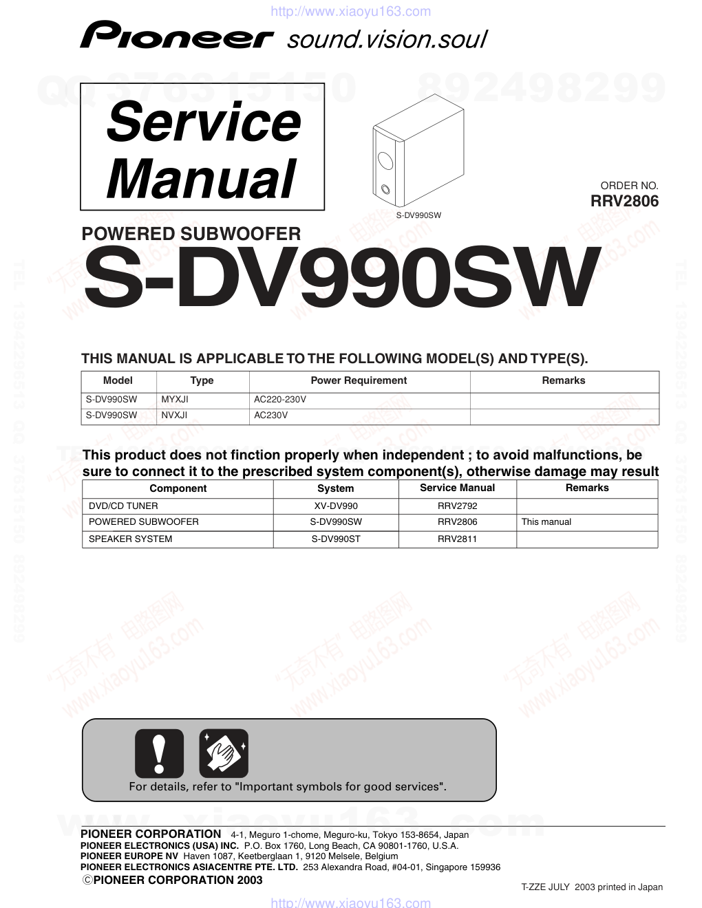 先锋PIONEER S-DV990SW电路图-0 先锋PIONEER S-DV990SW电路图-0