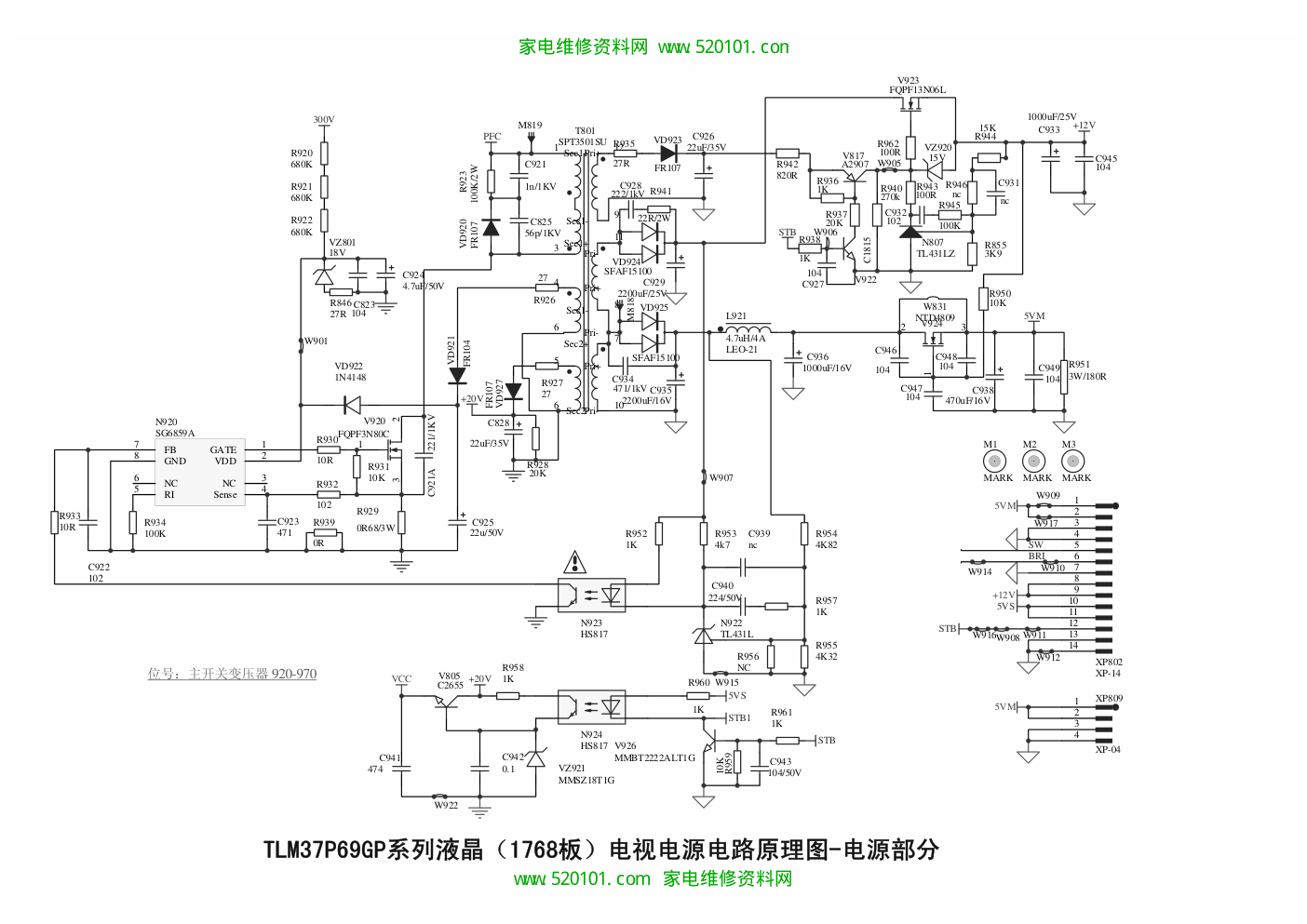 海信TLM37P69GP系列液晶(1768板)电视电源电路原理图-3 海信TLM37P69GP系列液晶(1768板)电视电源电路原理图-3
