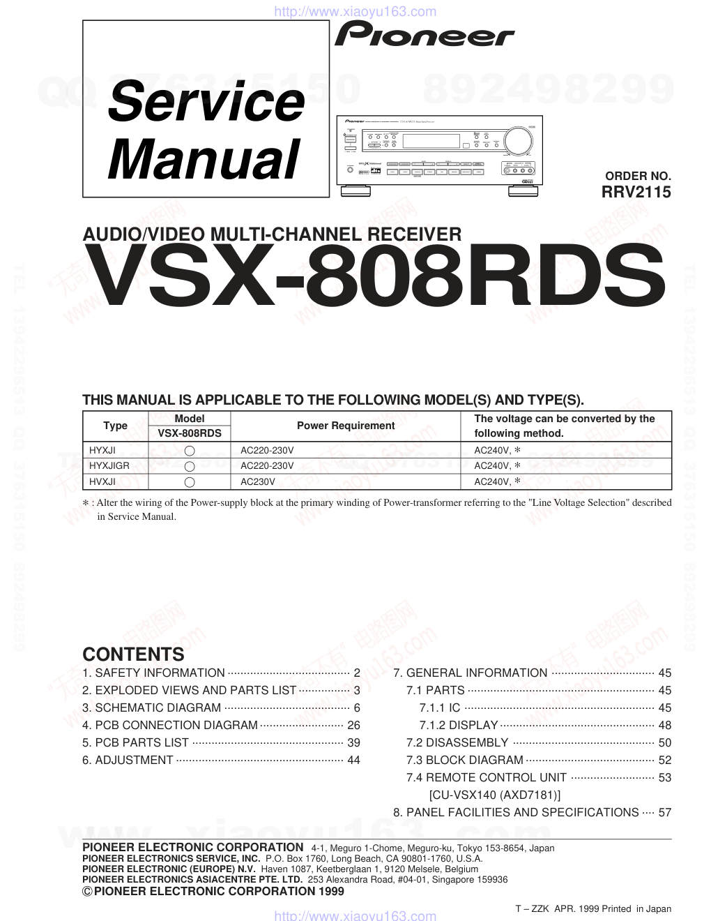 先锋PIONEER VSX-808RDS电路图-0