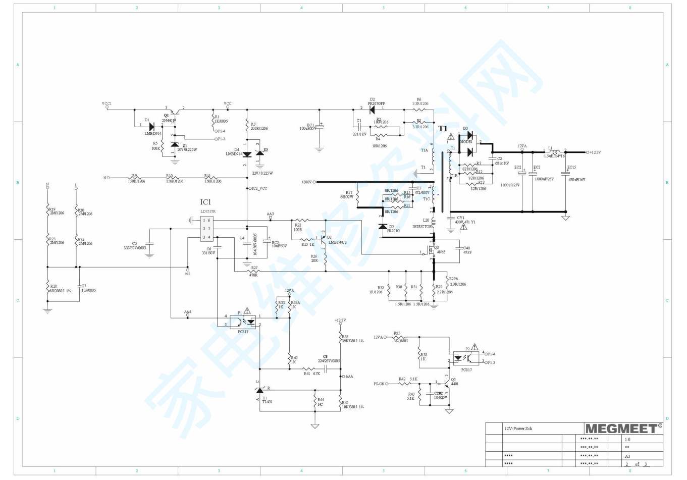 长虹彩电MPM50S-1M2 3A0电源原理图-1