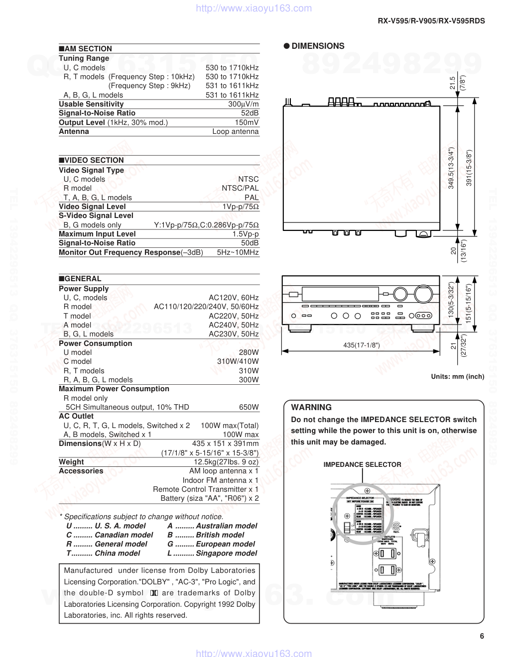 雅马哈YAMAHA RX-V595RDS电路图-6