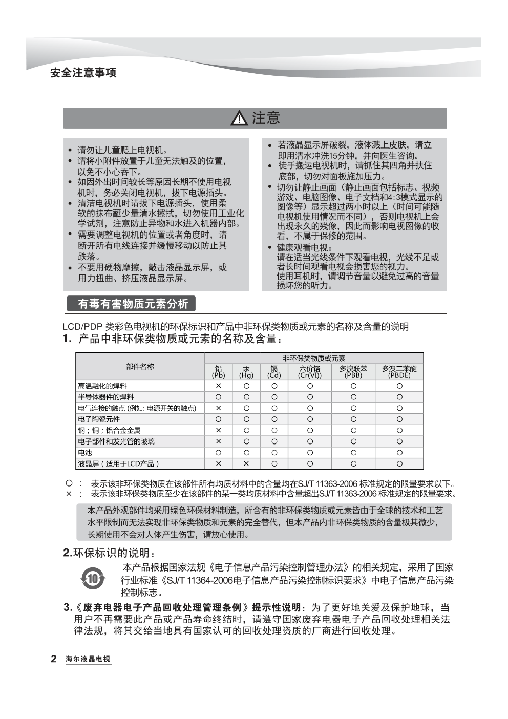 海尔32EU3000液晶彩电使用说明书-3