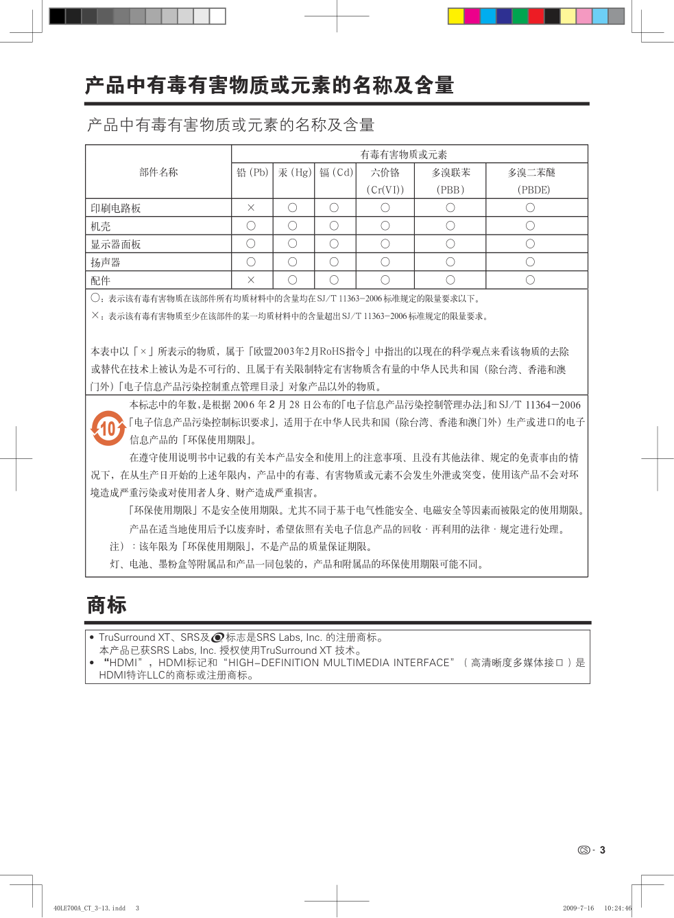 夏普LCD-40LE700A液晶彩电使用说明书-3 夏普LCD-40LE700A液晶彩电使用说明书-3