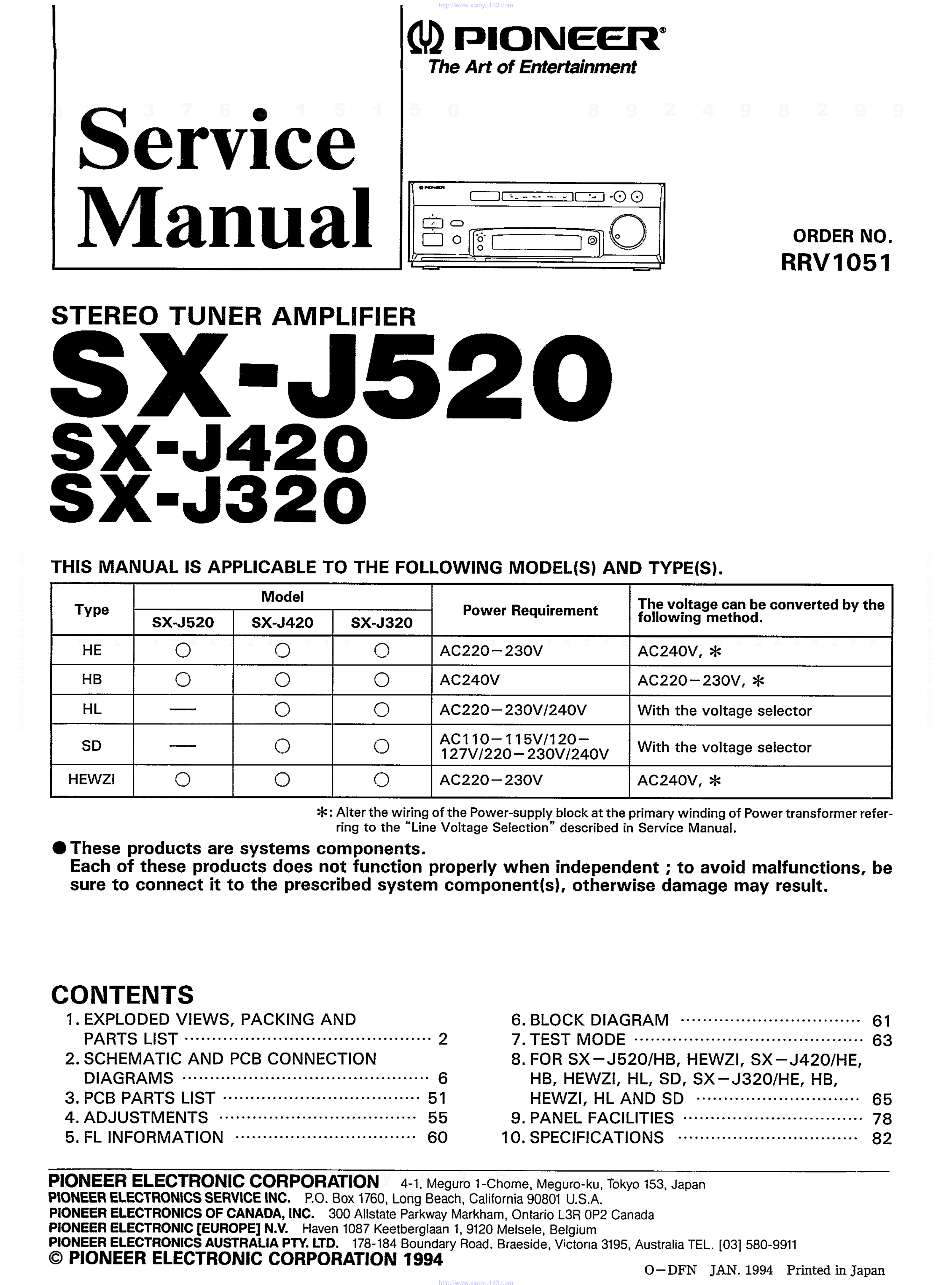 先锋PIONEER SX-J520电路图-0 先锋PIONEER SX-J520电路图-0
