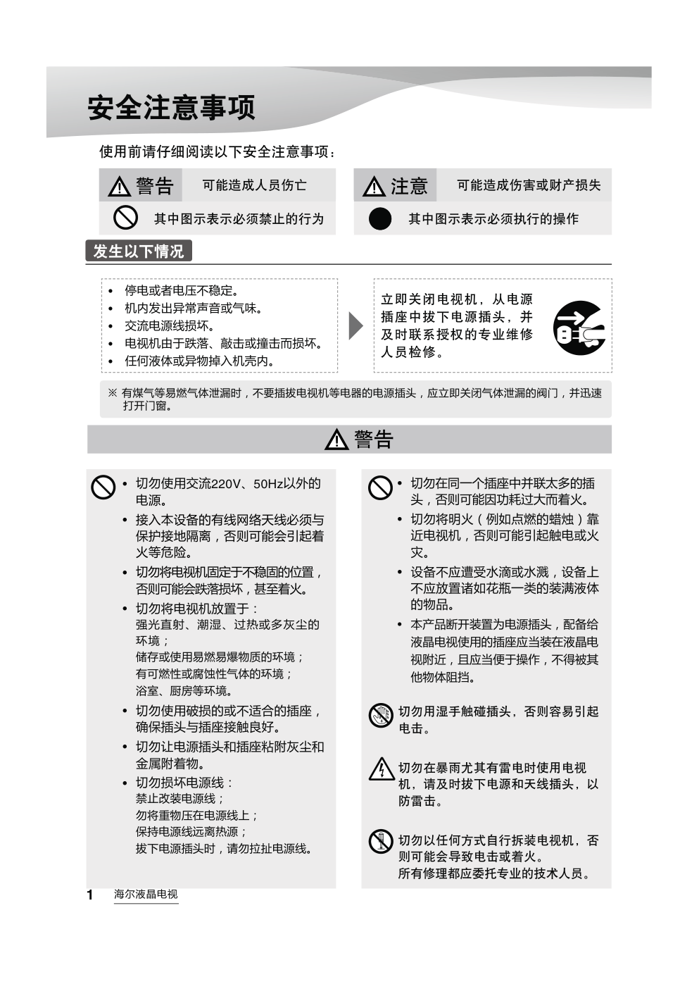 海尔LS50AL88D91液晶彩电使用说明书-1