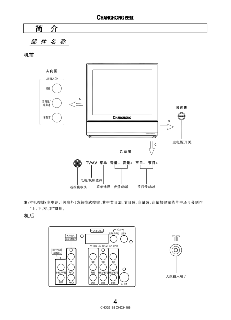 长虹彩色电视CHD29188型说明书-4